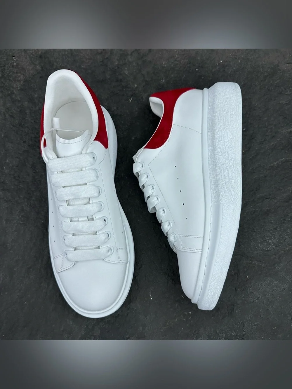 Alexander McQueen White Leather Platform Sneakers with Red Heel Tab